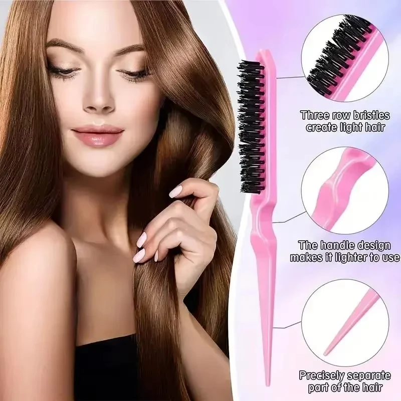 Three-piece Hair Brush Set Sharp-tail Comb Three-row Hair Comb Steel Needle Mouse Tail Comb Toothbrush Eyebrow Brush Tool