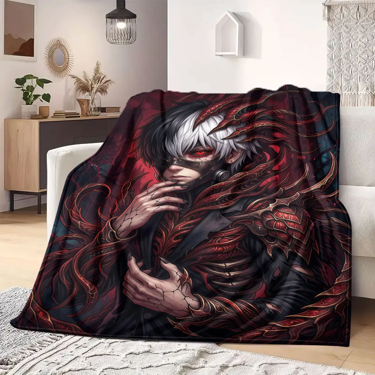 Tokyo Ghoul Awesome Print Flannel Blanket, Cartoon Style for Bedroom Decor, Soft Bedding for Chairs, Portable Travel_LIAN