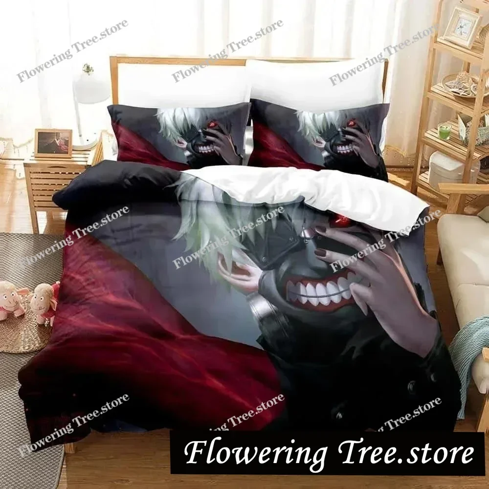 3D Print Anime Bed Sheet Set Tokyo Ghoul Bedding Set Single Twin Full Queen King Size Bed Set Aldult Kid Bedroom Duvetcover Sets