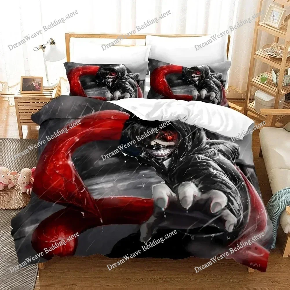 3D Print Anime Tokyo Ghoul Bedding Set Duvet Cover Bed Set Quilt Cover Pillowcase Comforter King Queen Size Boys Adult Bedding