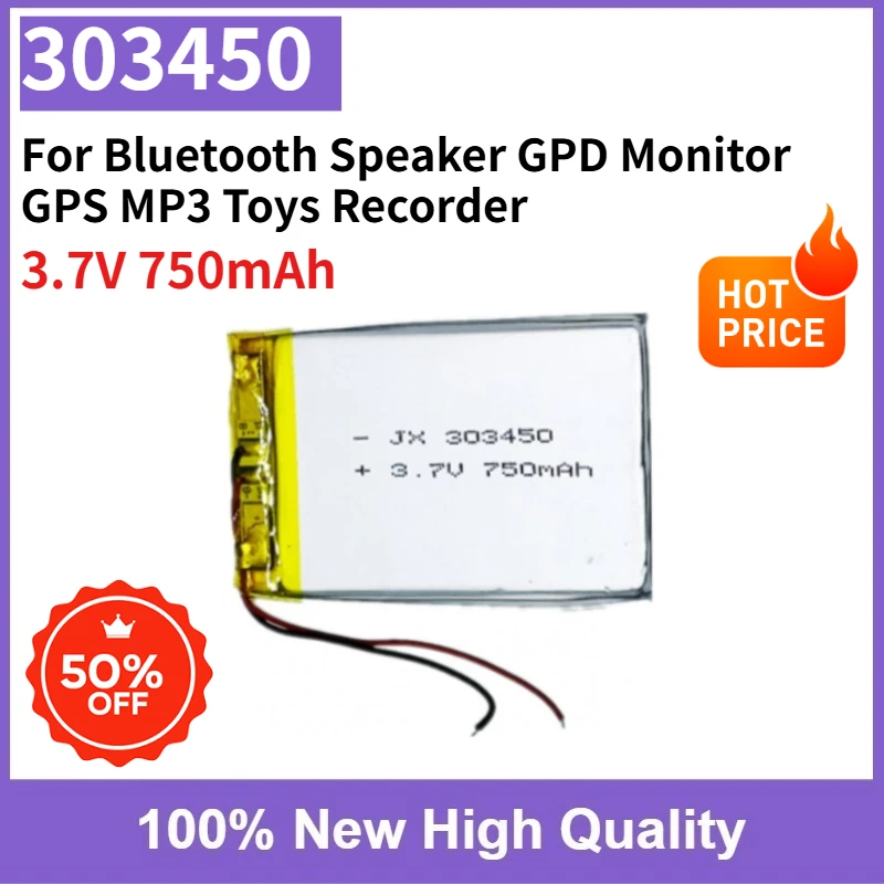 303450 3.7V 750mAh Lithium Polymer Battery Rechargeable Li-Po Battery for GPS MP3 Toys Recorder Bluetooth Speaker GPD Monitor