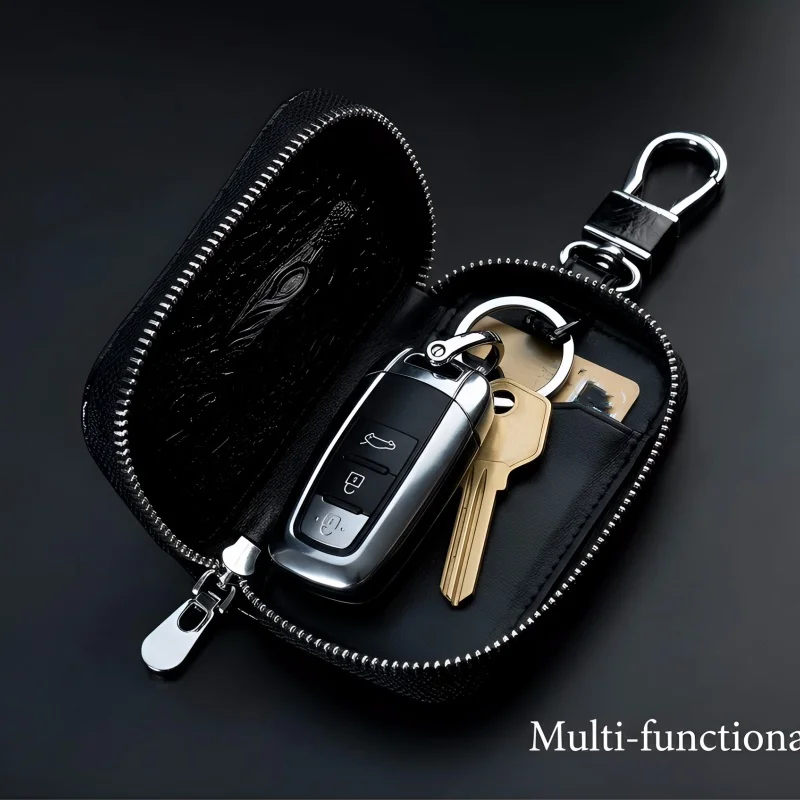 Leather Car Key Case 2026 New Model Mini Men'S Fashion Key Holder Organizer Large Capacity Zipper Wallet
