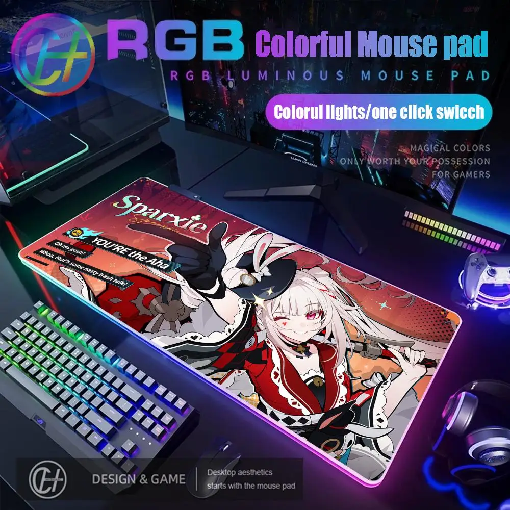 HYBXAXC Mouse Pad Silver Wolf Blade Game Honkai Star Rail RGB Gaming Mouse Pad Desk Mat HD Gamer Large LED Light XXL 900x400x4mm