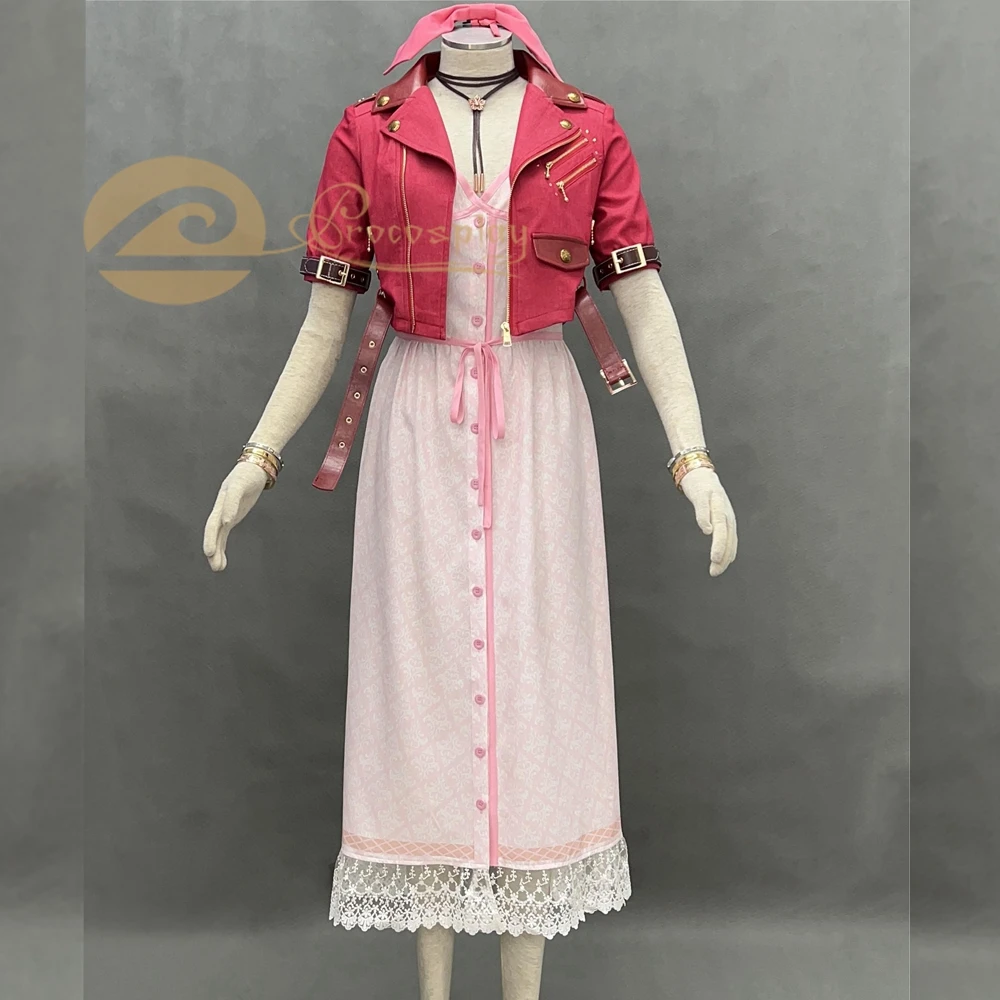 Game VII Aerith Gainsborough Cosplay Costume Dress Jacket for Women Halloween Role Play Outfit C08279