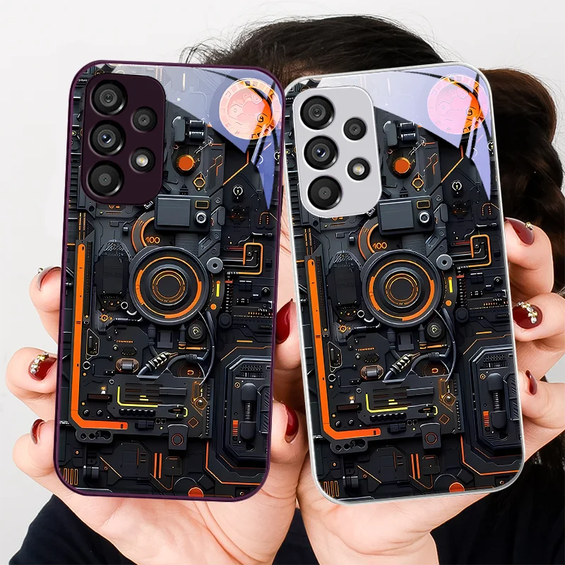 Mechanical Structure Device for Samsung Galaxy S24 Plus S20 21 FE S23 Ultra S8 9 A70 72 73 50 51 52 53 Tempered Glass Phone Case