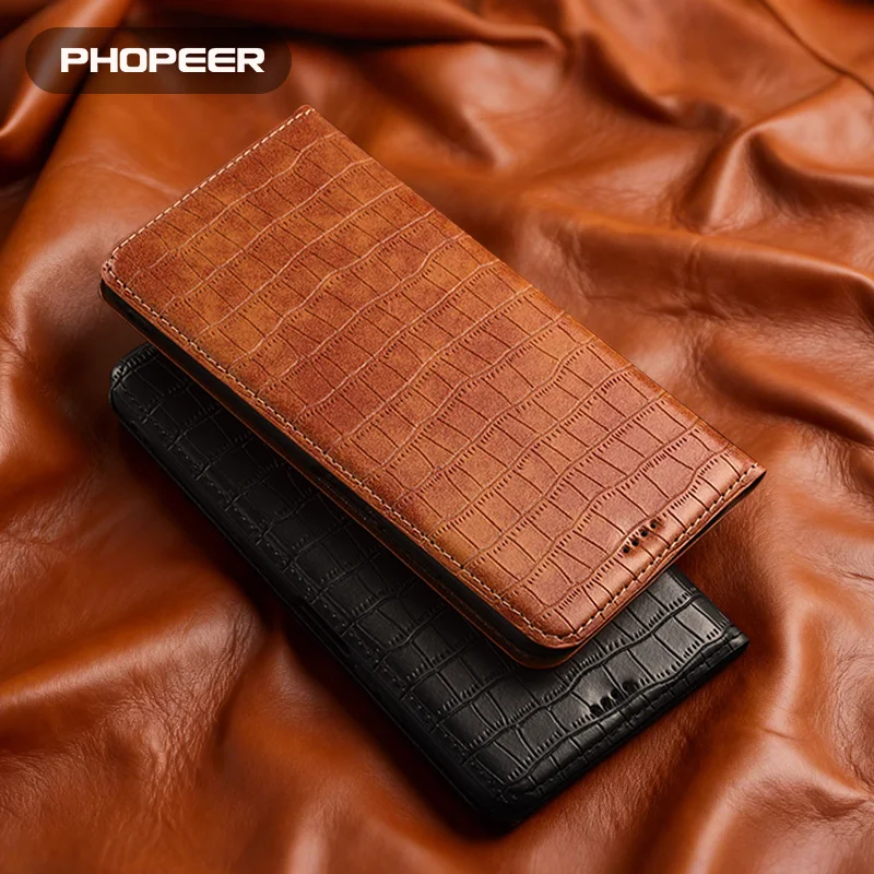 Luxury Genuine Leather Phone Case Crocodile Pattern for Realme V Series V70 60 50 30 25 23 20 15 13 11 5 3 T S FE pro - Regular
