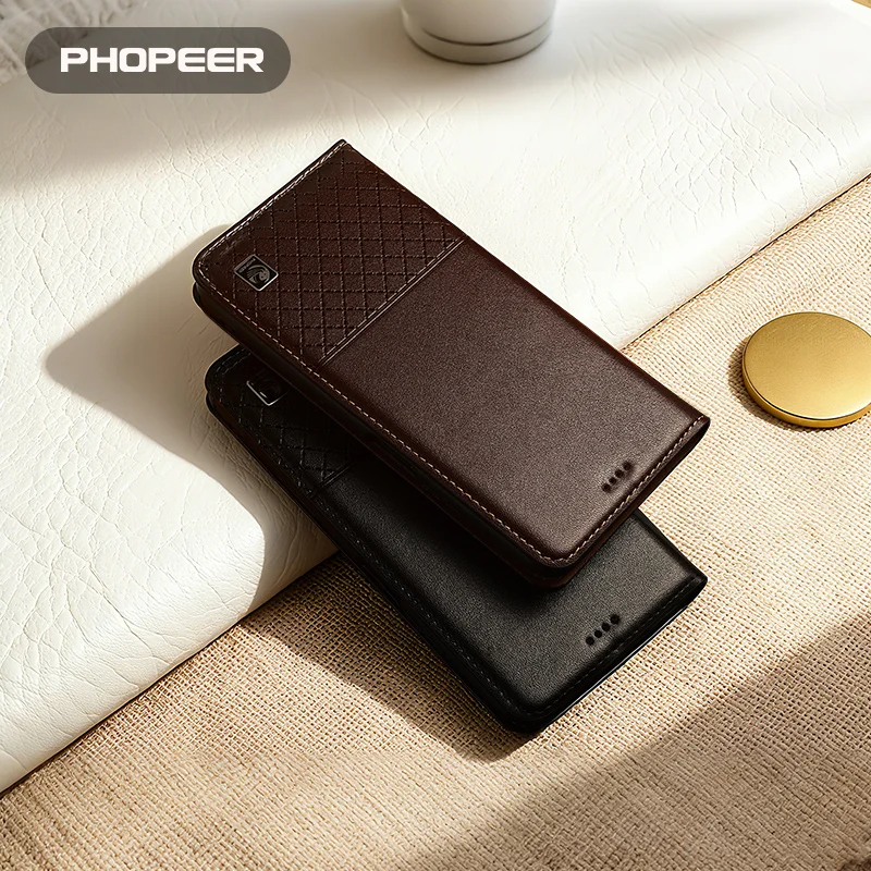 Luxury Genuine Leather Phone Case For Realme V70 60 50 30 25 23 20 15 13 11 5 3 T S FE Pro Nappa pattern with square