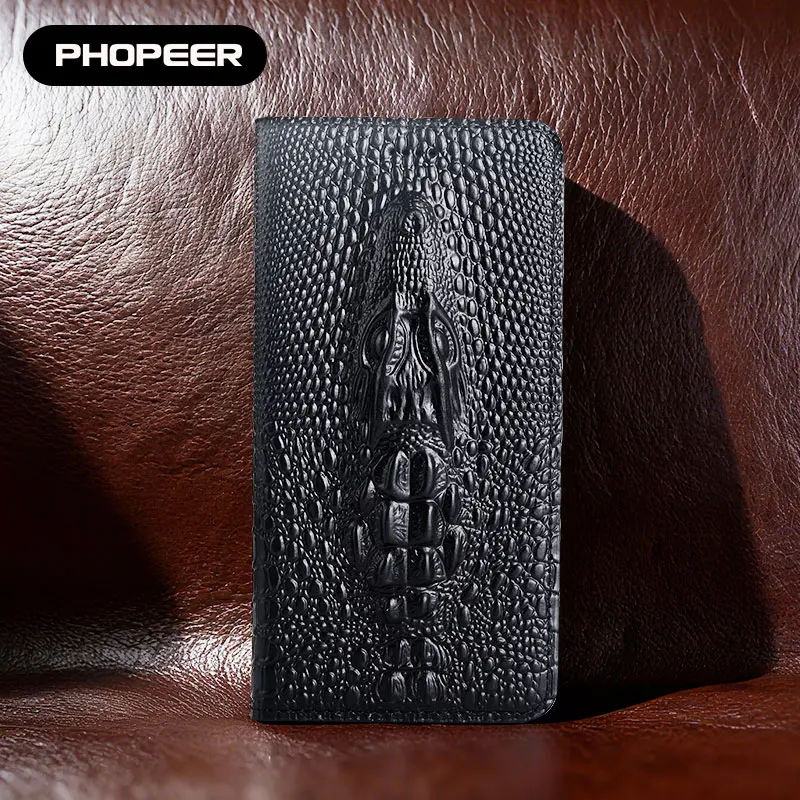 Luxury Genuine Leather Phone Case For Realme V70 60 50 30 25 23 20 15 13 11 5 3 T S FE Pro 3D Crocodile Head Design Compatible
