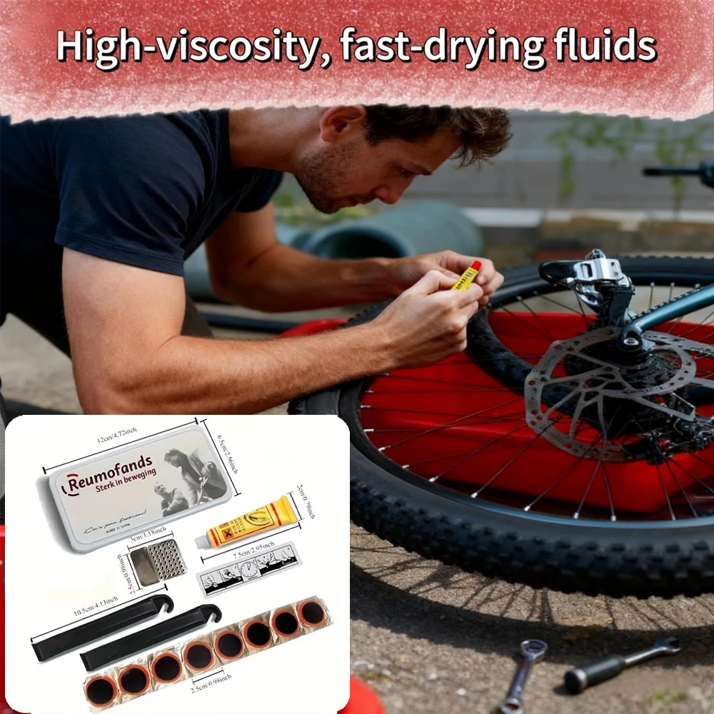 Bicycle Flat Tire Repair Kit Tool Set Portable Rubber Fetal Repair Tools Bike Inner Tube Puncture Patch Repair Tools Crowbar