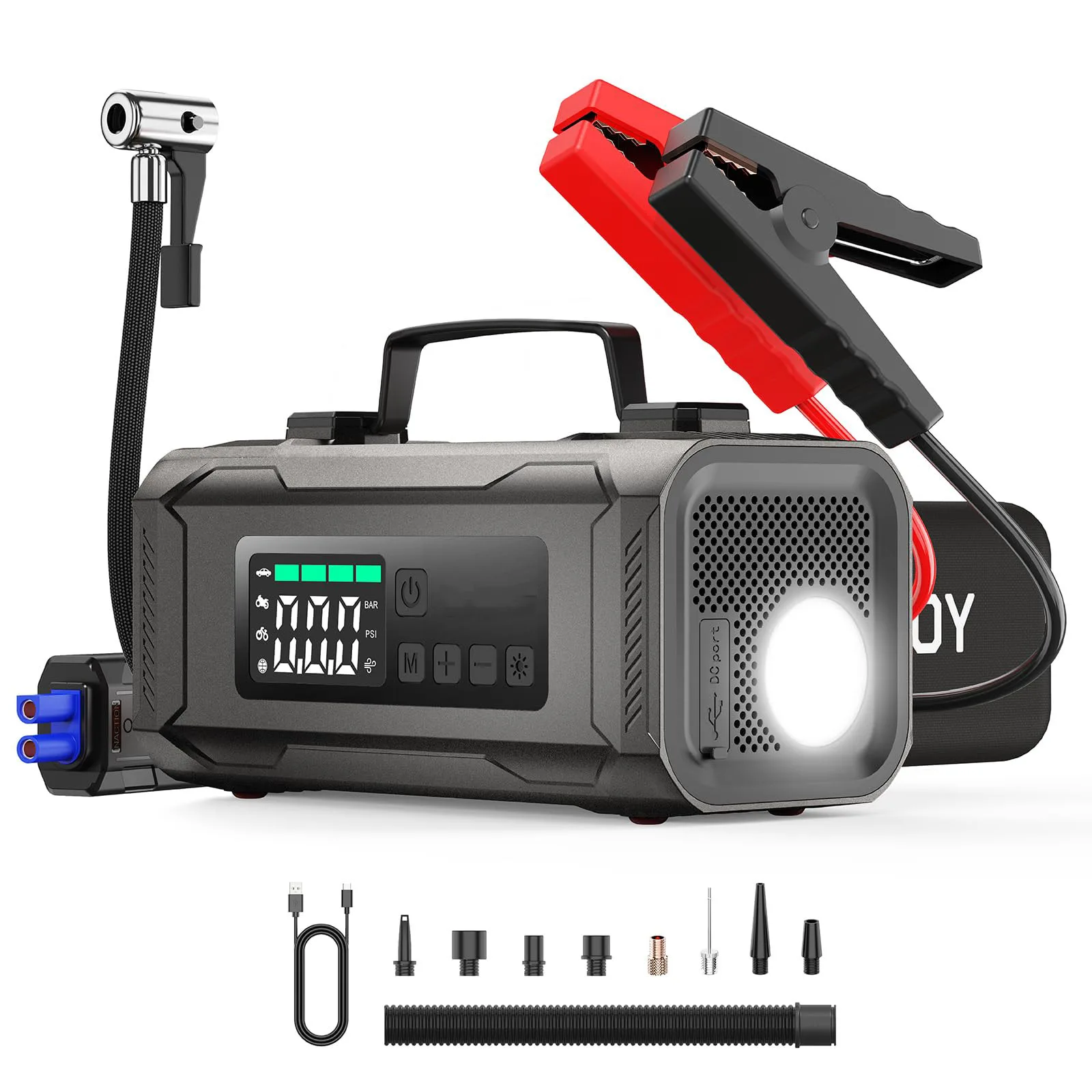 Portable 6-in-1 Car Jump Starter 14800mAh Car Battery Jump Starter Tire Inflator Jump Starter Power Bank Cordless Air Compressor