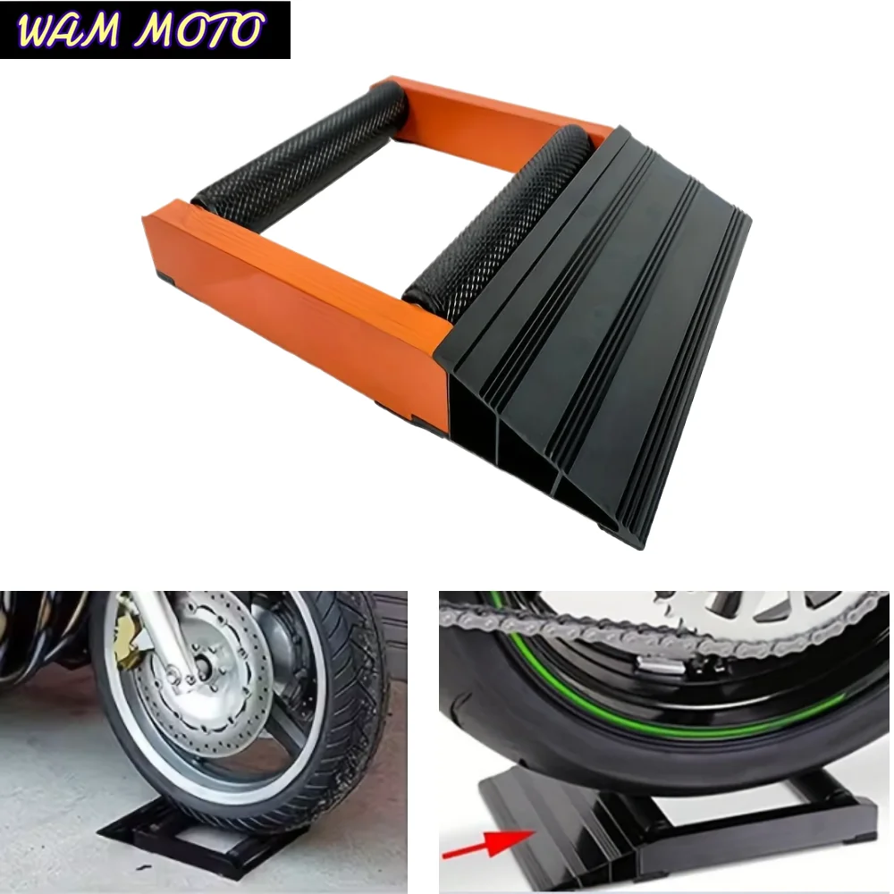 Motorcycle Aluminium Tire Cleaning Stand Portable Tyre Wheel Chain Clean Lubricate Shelf Rollers Ramp Lift