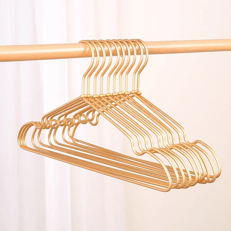 10PCS Solid Thickened Aluminum Alloy Clothes Hanger Solid Color Simple Anti-rust Non-slip Dry Wet Dual Use Adult Garment Hanger