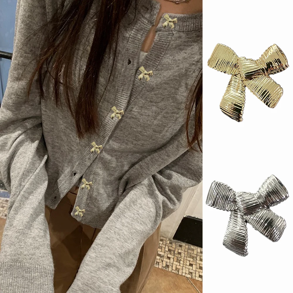 10 Pieces/set Simple Fashion Bow Shape Metal Buttons Jacket Suit Knitted Jumper Decorative Buttons Clothes Sewing Accessories