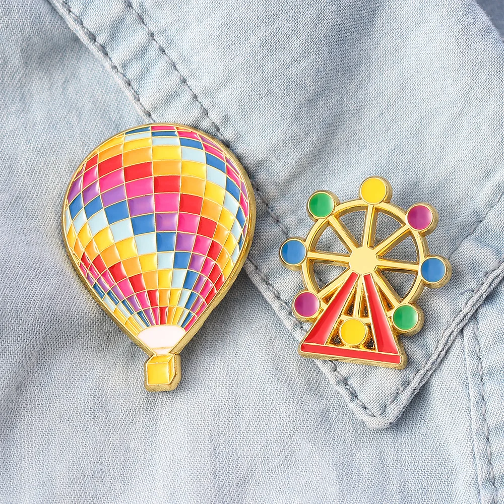 Hot Air Balloon Enamel Brooch Simple Style Creative Ferris Wheel Alloy Badge Backpack Clothes Decor Fashion Jewelry Pins