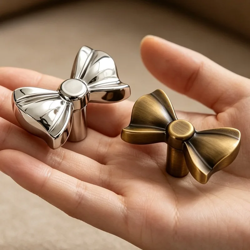 French Medieval Style Titanium Silver Bow Handle Clothes Cabinet Drawers Retro Simple American Style Cabinet Door Small Handle