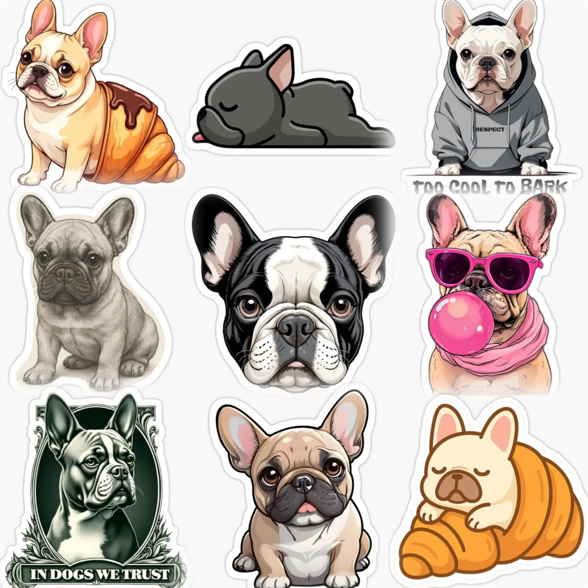 French Bulldog Cute Pets PVC Car Stickers for Car Bicycle Motorcycle Window Helmet Wall Decal Waterproof Customizable Size