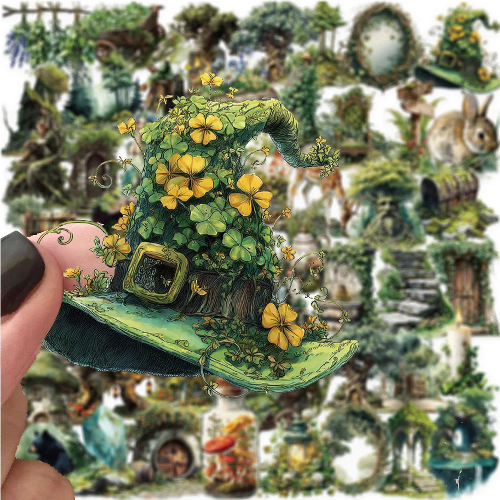 10/30/50pcs Vintage Magic Forest Cartoon Stickers Aesthetic PET Transparent Decals DIY Notebook Guitar Luggage Graffiti Sticker