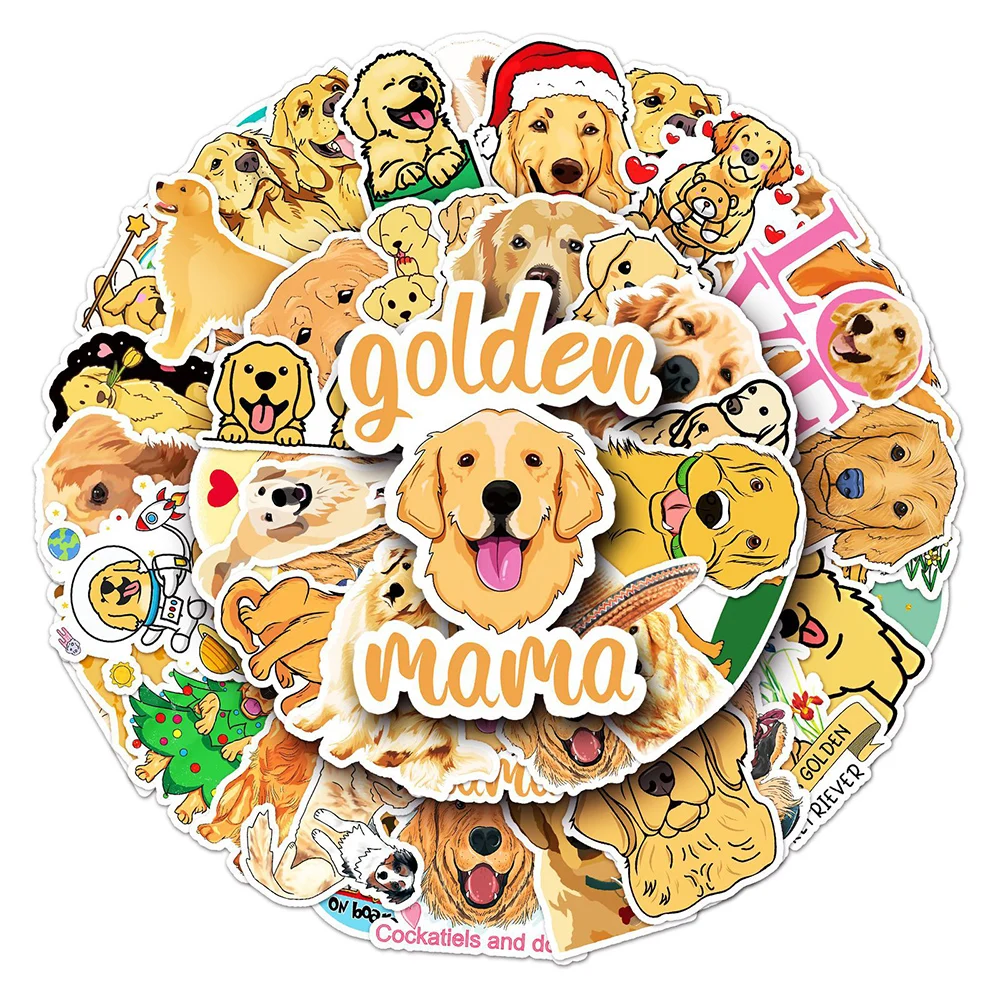 10/30/50pcs Funny Golden Retriever Cartoon Sticker Cute Pet Waterproof Decals DIY Skateboard Helmet Phone Kawaii Animal Sticker