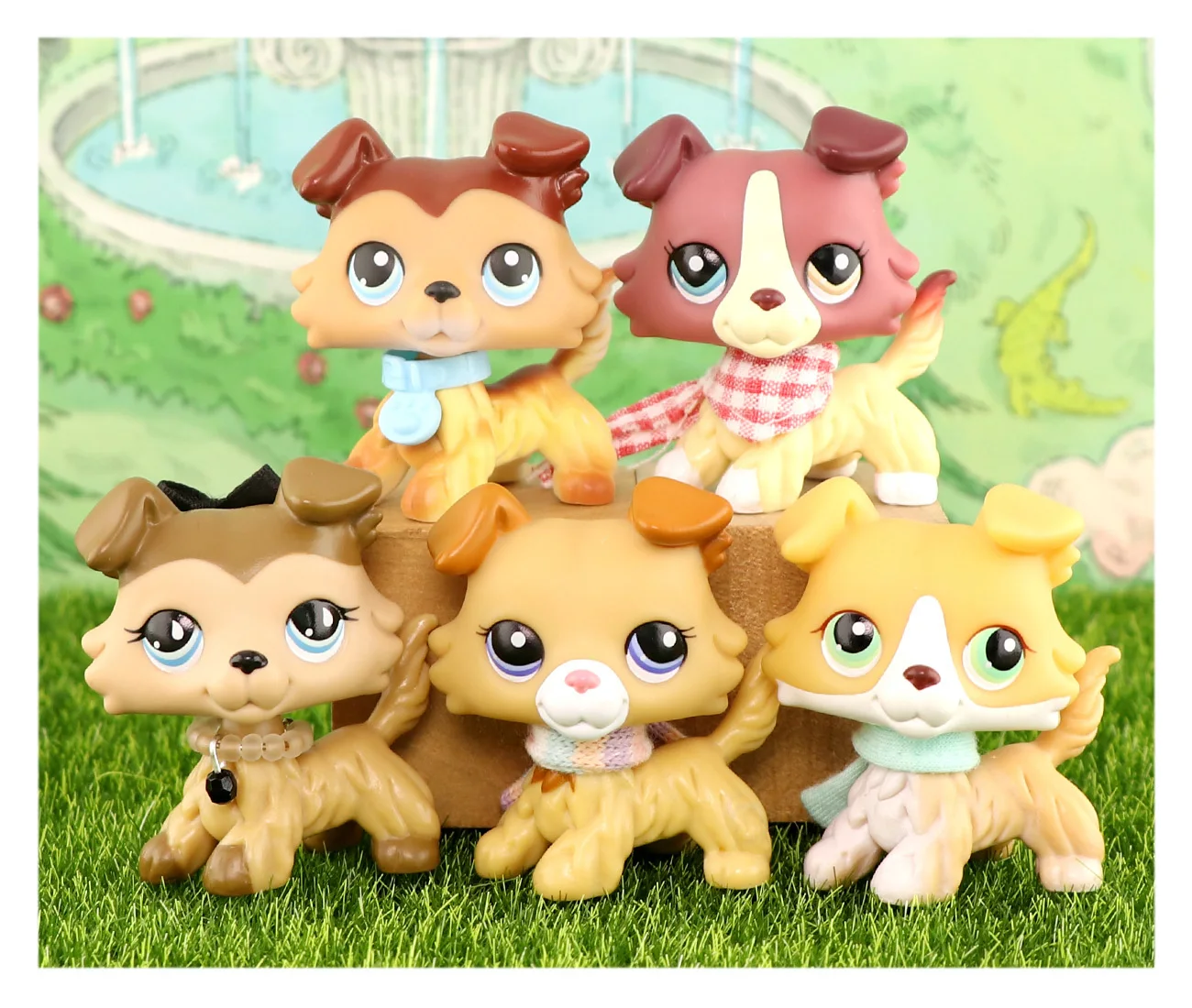Mini Pet Shop Collie Set #58 Paw UP #1262 #893 #2452 #272 Figure with 7pcs Cute Accessories Collectable