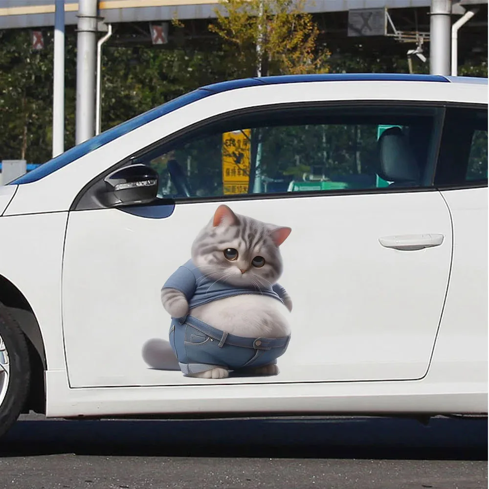 Overweight Chubby Cat Vinyl Car Sticker Funny Fat Belly Meme Decal Cute Pet Auto Motorcycle Exterior Accessories Sticker