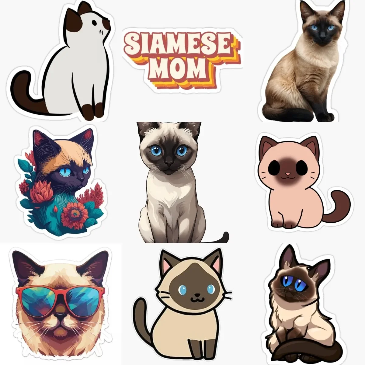 Cute Siamese Cat Cute Pets PVC Personalized Sticker Fridge Wall Car Van Bicycle Window Motorcycle Decal Accessories