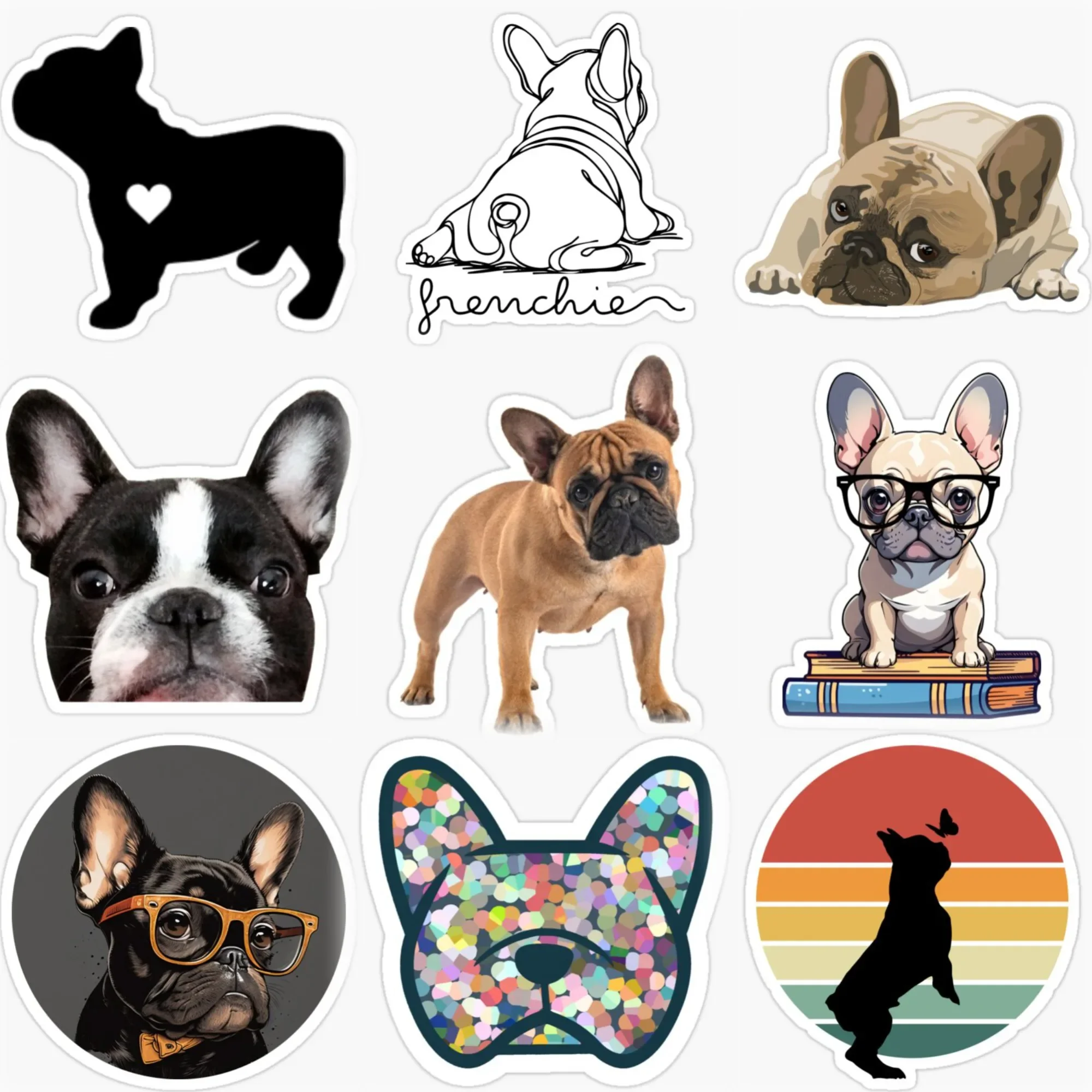 French Bulldog Cute Pets PVC Car Stickers for Car Bicycle Motorcycle Window Helmet Table Wall Decal Customizable Size