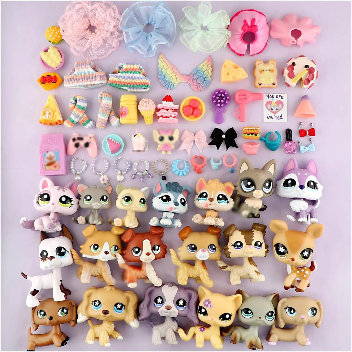 Minilpsshop Cute Toy Set Random 3pcs and Accessories Collie Cat Dog Collie Collectible Imagination Rare Pets for Kids for lps