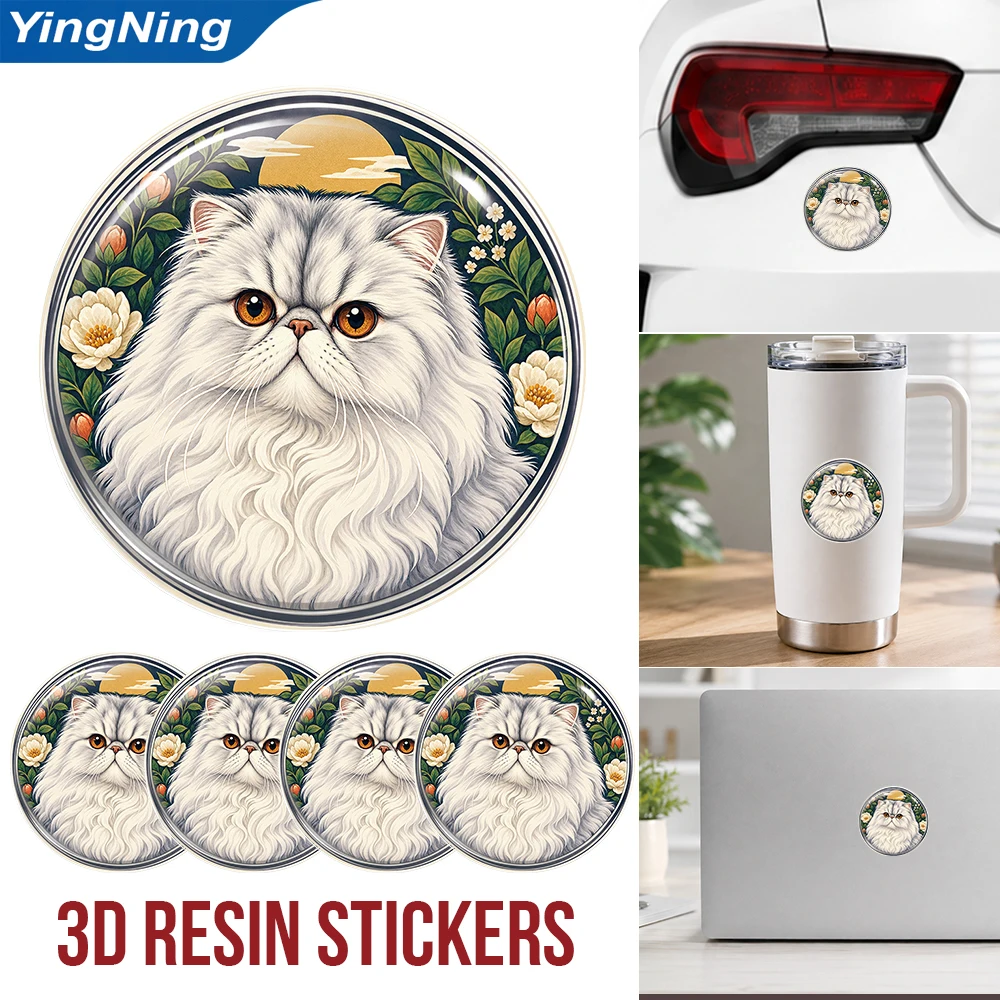 Persian Cat 3D Resin Domed Sticker Round Cute Pet Art Waterproof Decal Self Adhesive Emblem for Car Body Laptop Tumbler Helmet