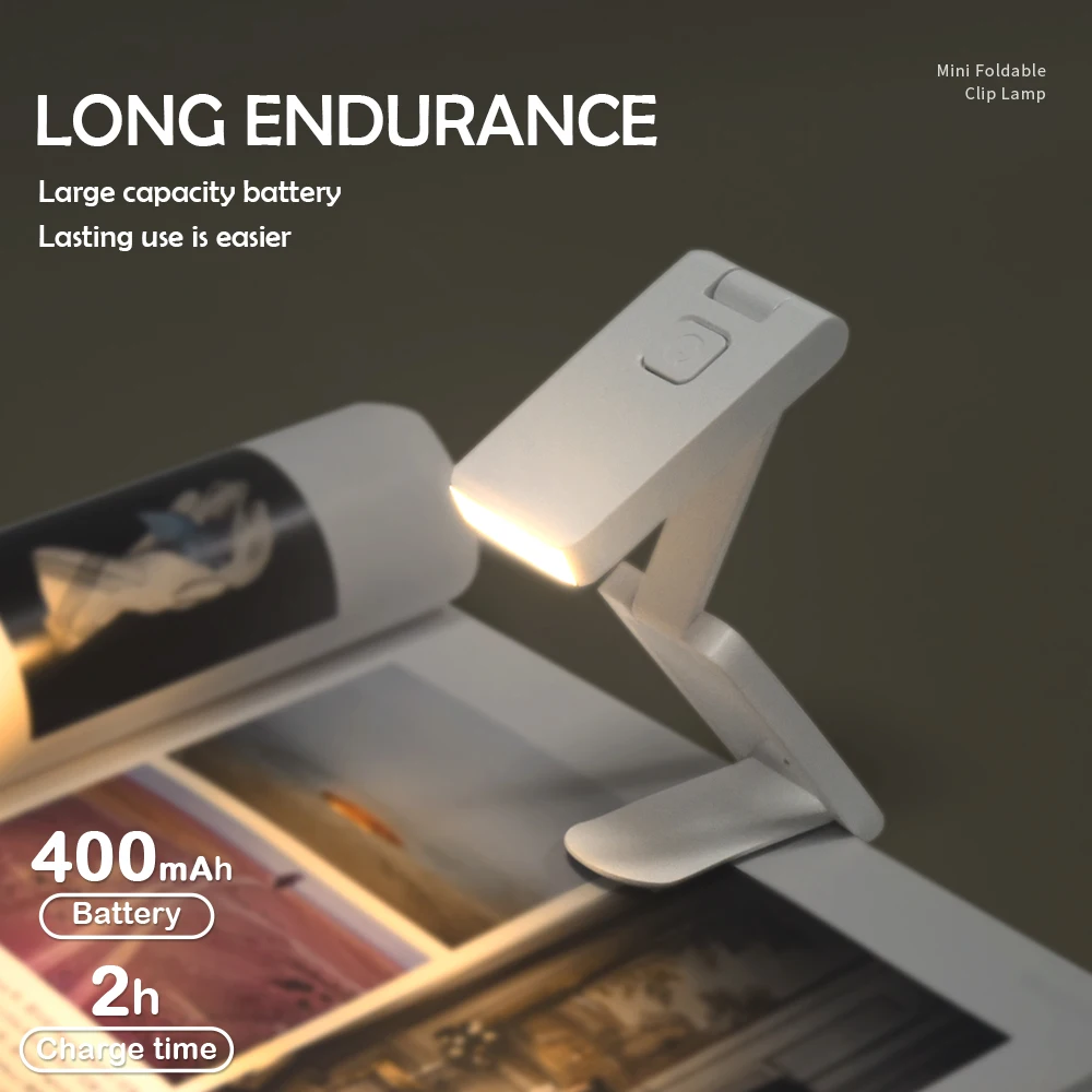 C5 LED Book Clip Lamp Reading Rechargeable Eye Protection Foldable Night Light 3 Brightness Dimmable Reading Light Room Decor
