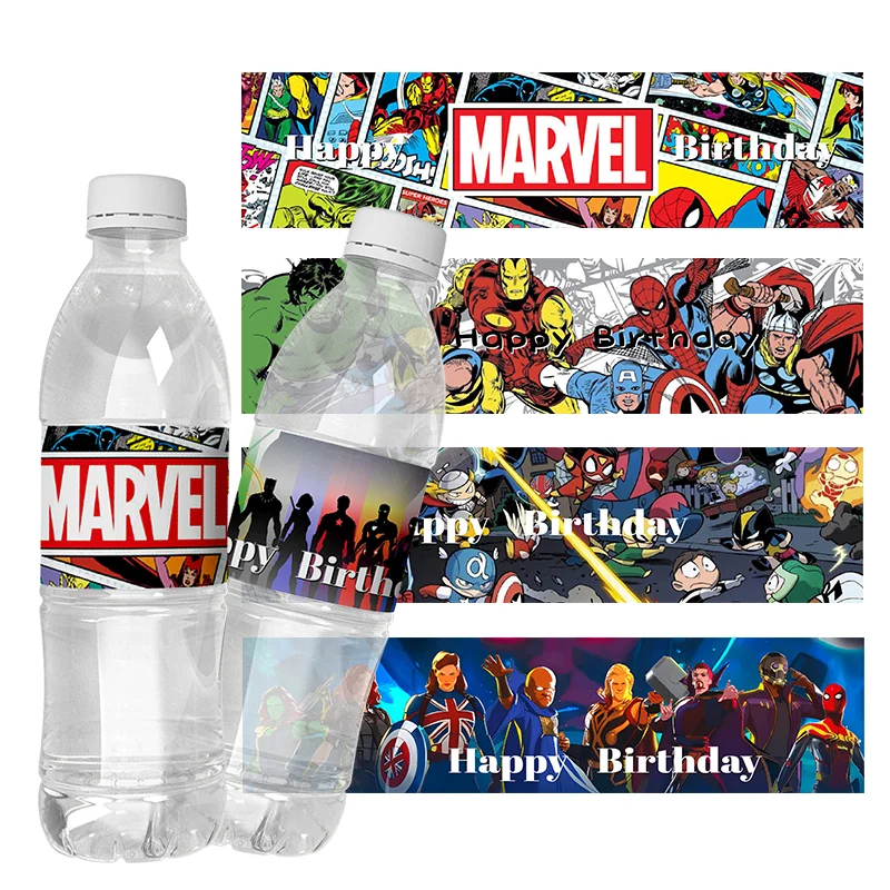 6pcs Super Hero Theme Water Bottle Wine Labels Stickers Wraps Kids Baby Shower Birthday Party Packing Decoration Supplies