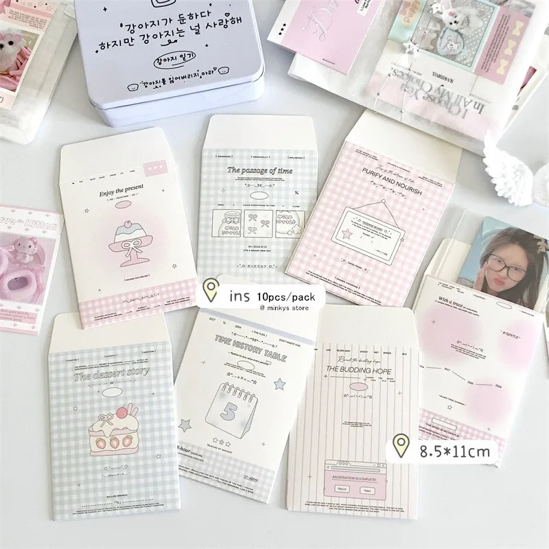 MINKYS 10pccs/Pack Kawaii Black Cat 3 inch Photocard Holder Photo Card Envelope Storage Bag Paper Collect Bag School Stationery