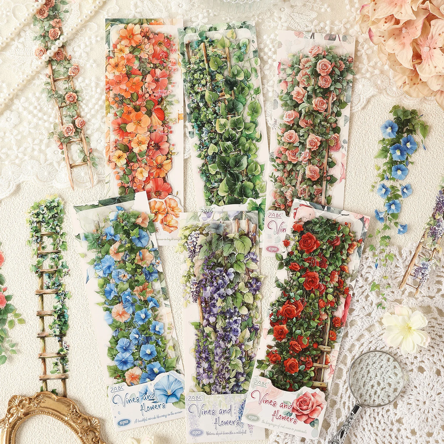 10 Pcs Vintage Rose Plant PET Sticker Pack for Junk Journal Scrapbooking Aesthetic Diary Deco School Account Stationery Stickers
