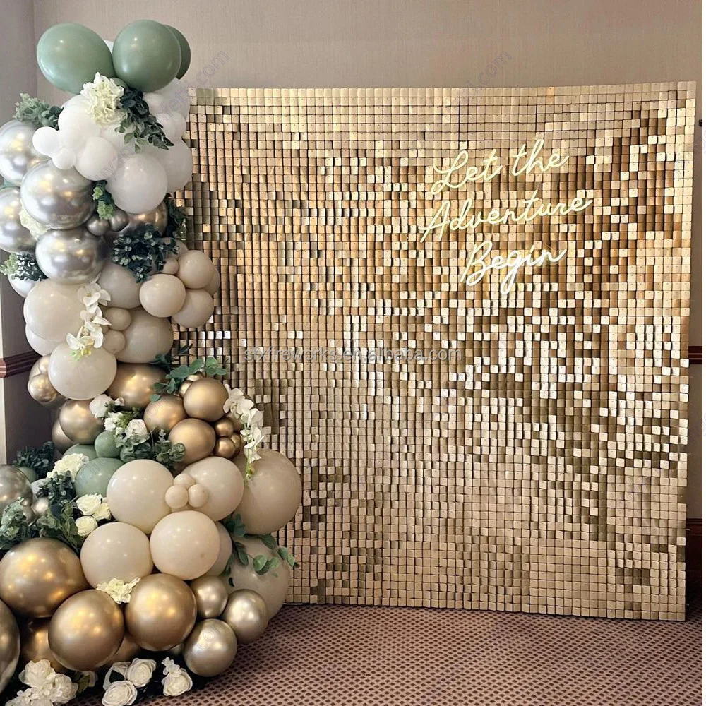 Square Silver Shimmer Sequins Wall Panel 18Pcs Pack US Warehouse Stock Glitter Backdrop For Wedding Birthday Baby Shower Decor