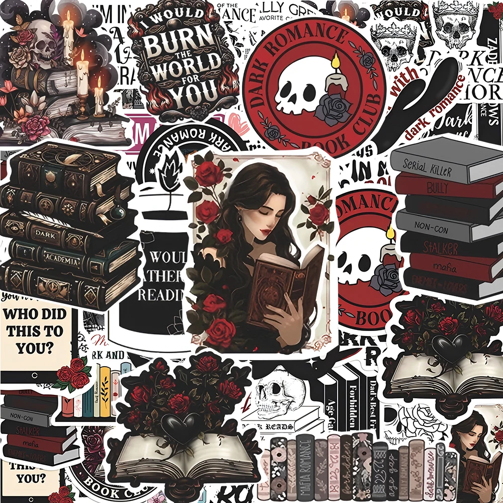 10/30/50pcs Gothic Dark Romance Reader Stickers Cool Skull Books Readinhg Decals Stationery Guitar Phone Decoration Sticker Pack