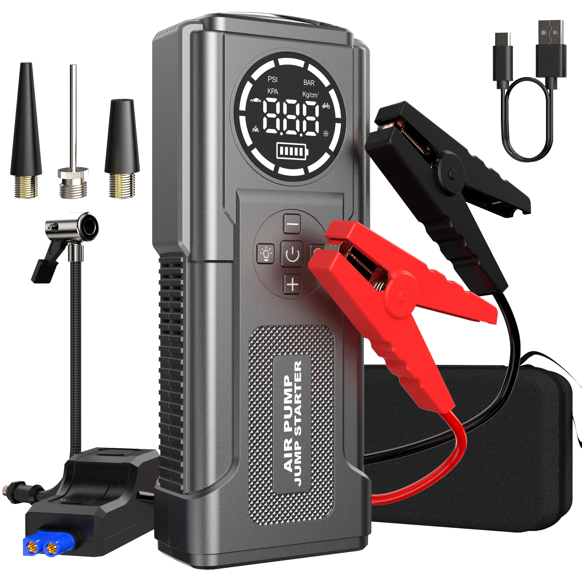 Large Capacity Car Jump Starter Power Bank Portable 150PSI Air Pump Car Battery Emergency Boosters Starting Device Car Starter