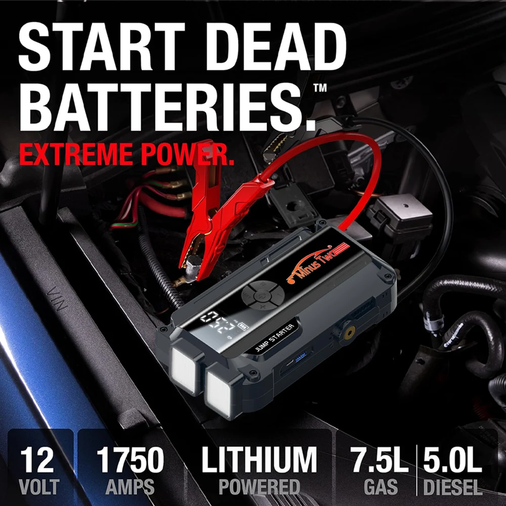 4 in 1 Portable Jump Starter 1000A Peak – 150PSI Tire Inflator & 12V Battery Booster Power Pack for Petrol Diesel SUV Truck