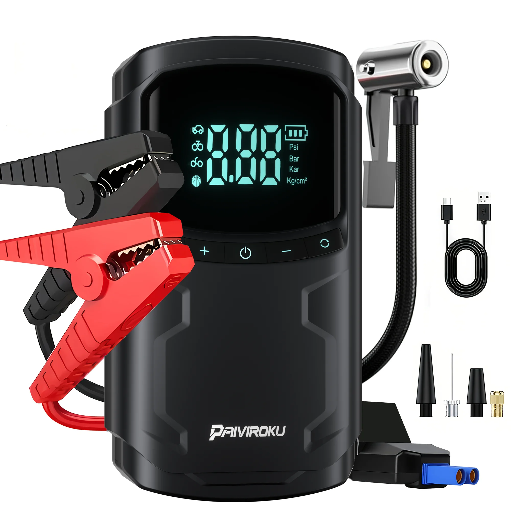 PAIVIROKU Car Jump Starter with Air Compressor 150PSI Air Pump 5000A Battery Booster (10.0L Gas/8.0L Diesel) Portable Power Bank
