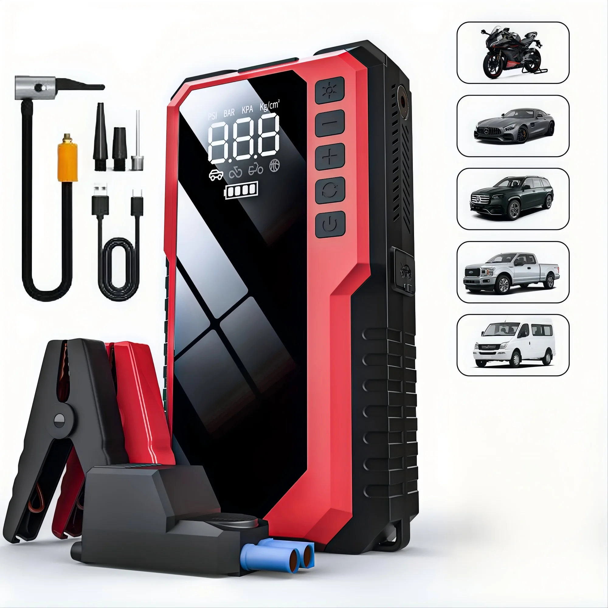 5000A Peak Car Jump Starter with 150PSI Air Compressor Portable Car Battery Booster Pack 12V Auto Starting Device for Gas/Diesel