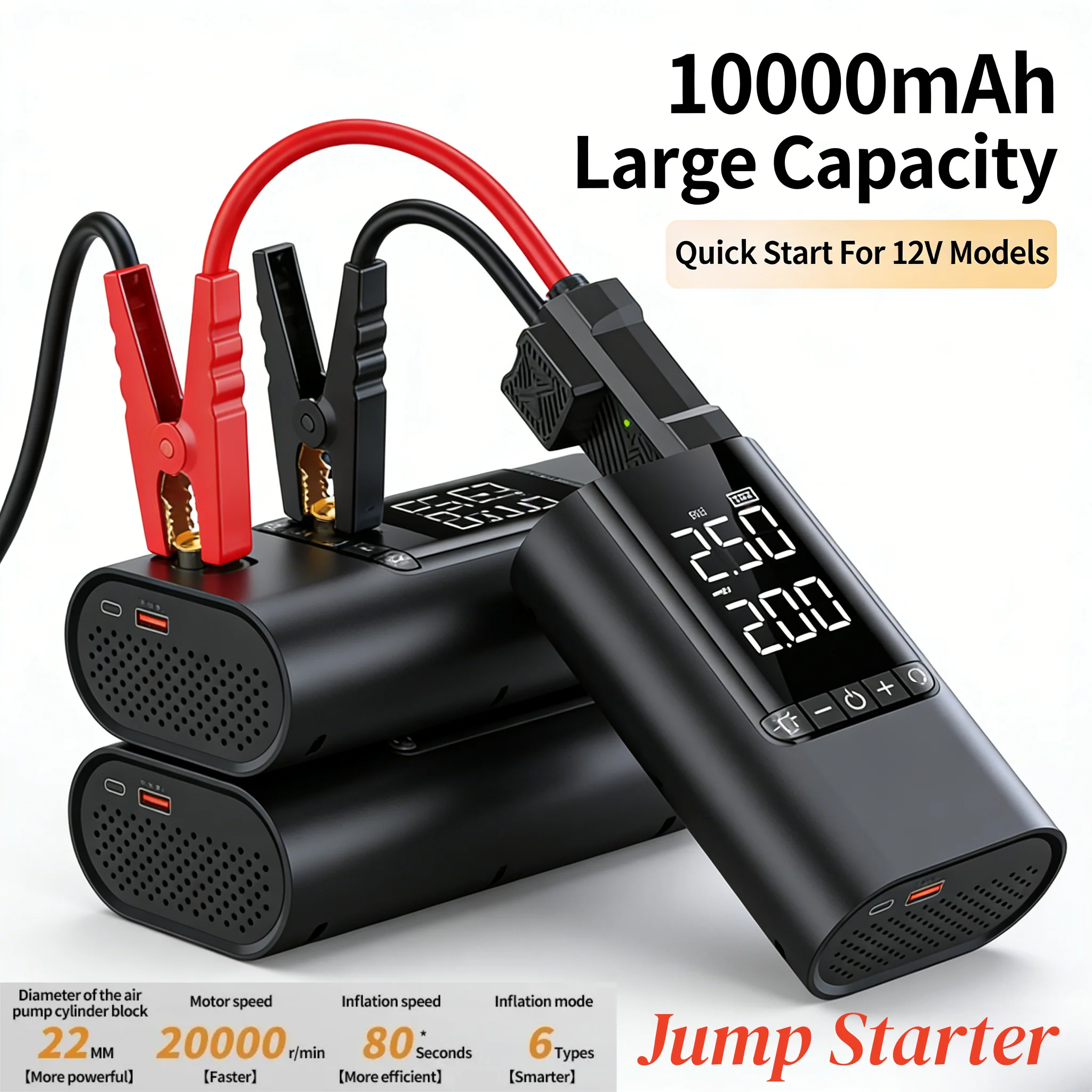Latest 10000mAh Jump Starter 12V Car Battery Starter With 150PSI Air Compressor Tire Inflator Portable Jump Box For Vehicle Tire