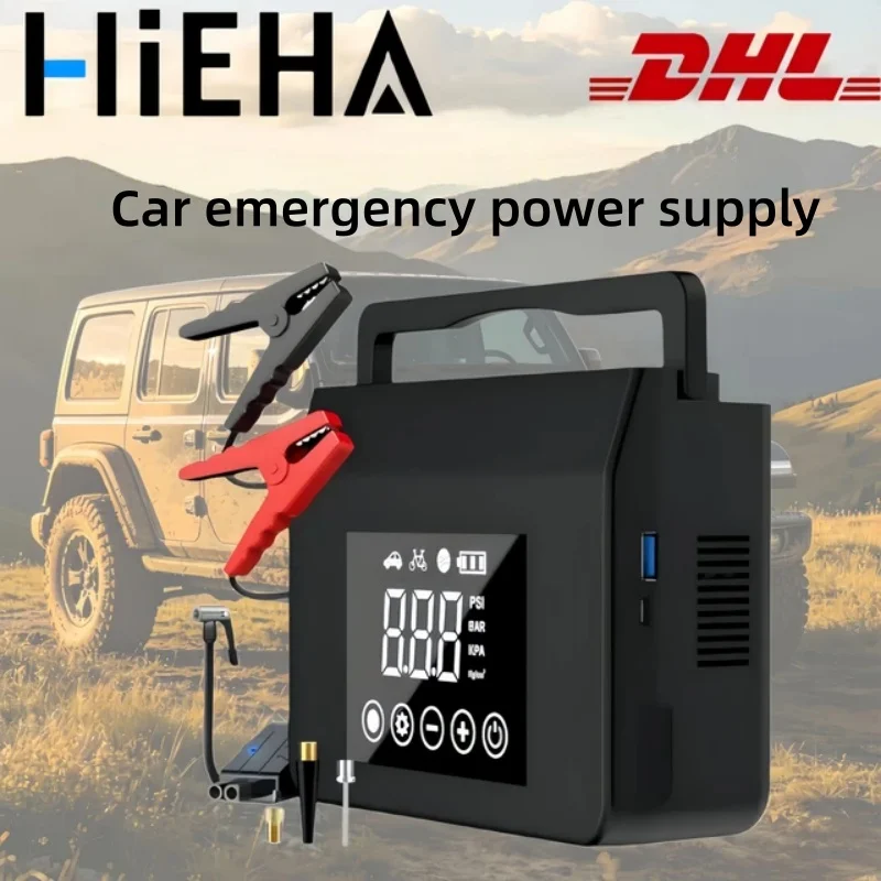 Hieha 2026 Upgraded 4000A Car Jump Starter, 150PSI Air Compressor,15000mAh Power Bank with LED Light for 12V Vehicles
