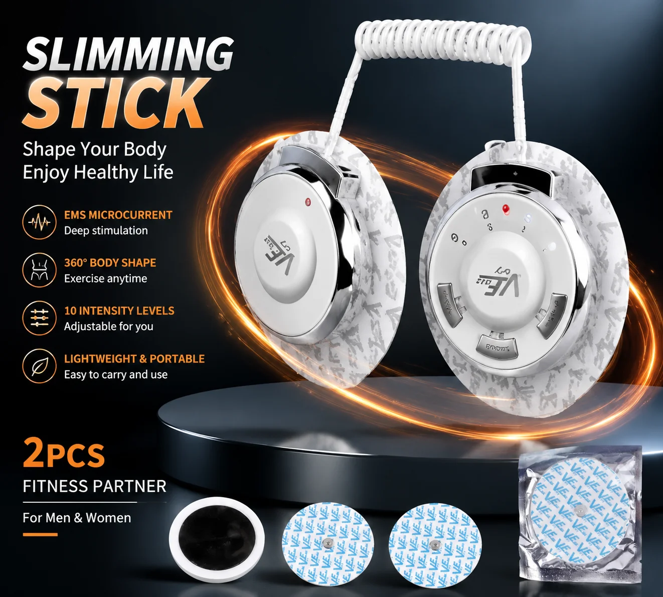 EMS Abdominal Muscle Stimulator VE Body Sculpting Machine Portable Home Fitness Device with 2Pcs Gel Pads for Waist Belly Toning