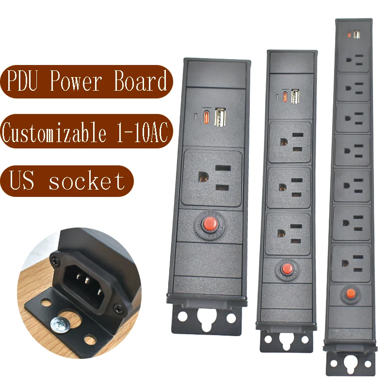 Aluminum alloy shell high-power PDU power board US socket C14 port 1-10AC with overload protection TPC charging