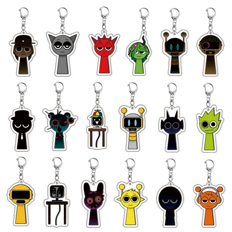Incredibox Sprunky Beats Rhythm Crew Keyring Keychain World Pendant Neon Beat Characters Orange DJ Boy Gift Bag Charms Key Chain