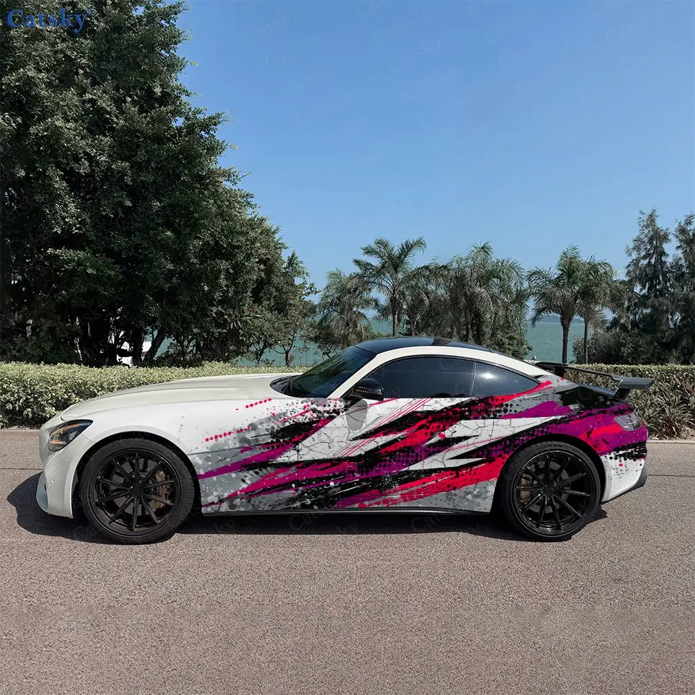 2pcs Neon Color Block Mechanical Style Car Side Wraps, Self-Adhesive PVC Waterproof & Scratch-Resistant Stickers, Car Accessory