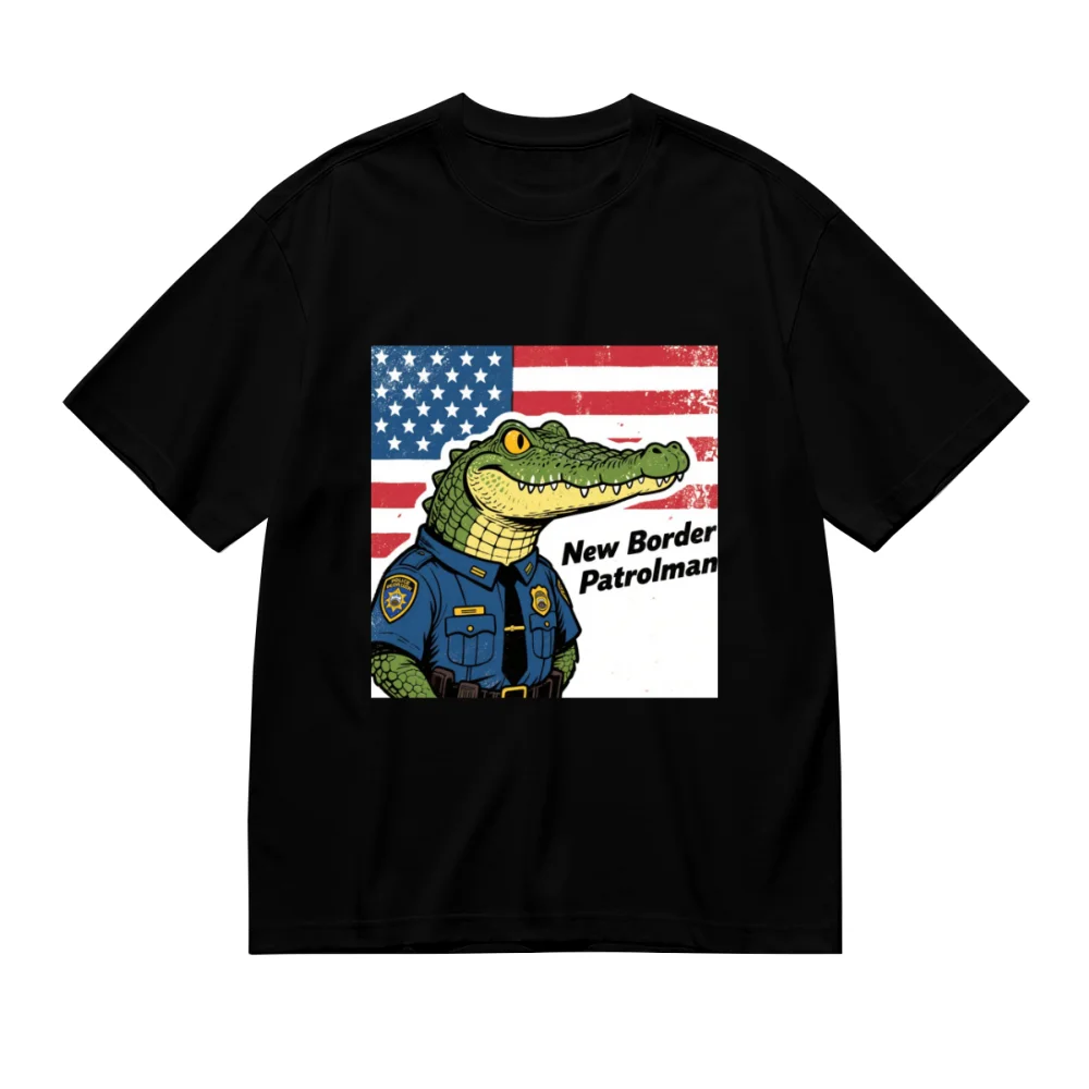 Funny Crocodile New Border Patrolman Creative Print Casual Cotton T-Shirts Unisex Tee Shirt Men Women Oversize T-shirt Gifts