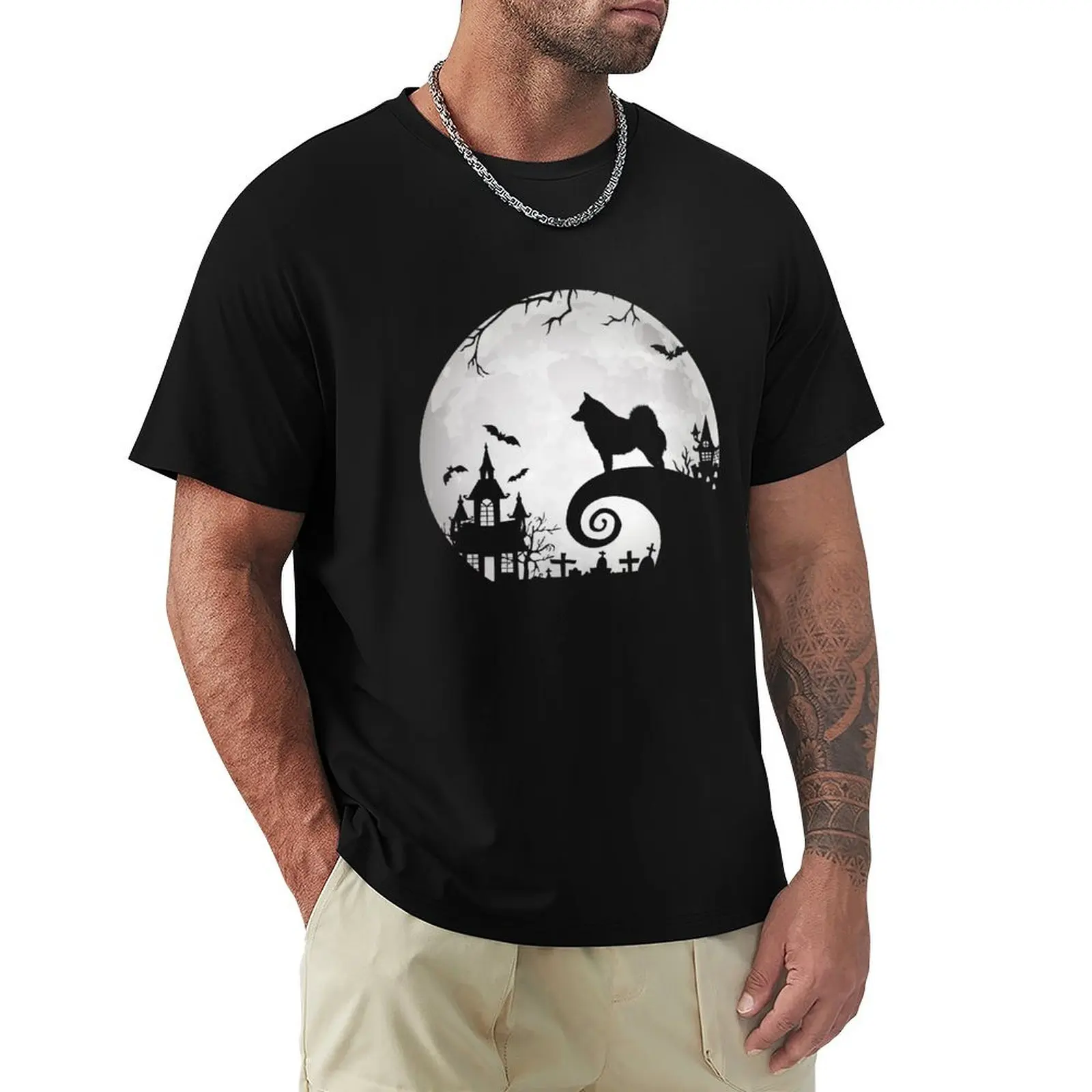 Schipperke Dog And Moon Halloween Funny Costume Schipperke Dog Lover T-Shirt oversizeds luxury clothes men