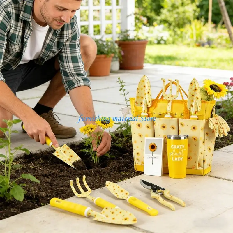 Y5GD Gardening Tool Set Highlighting Spacious Carry Bag Multiple Pouches For Tool Organization Includes Entire Additionally