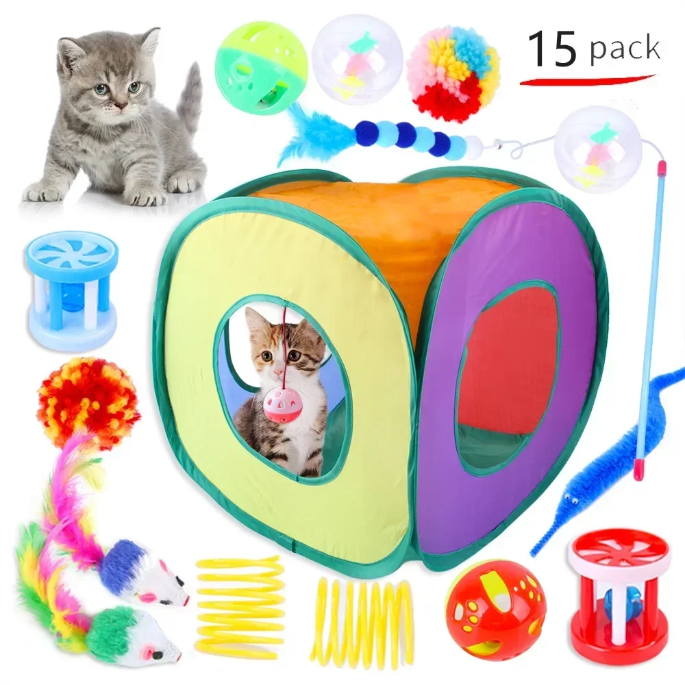 15 Piece Set Cat Toy Set Cat Tent Multiple Combinations Interactive Fun Play Pet Toys Supplies To Relieve Boredom