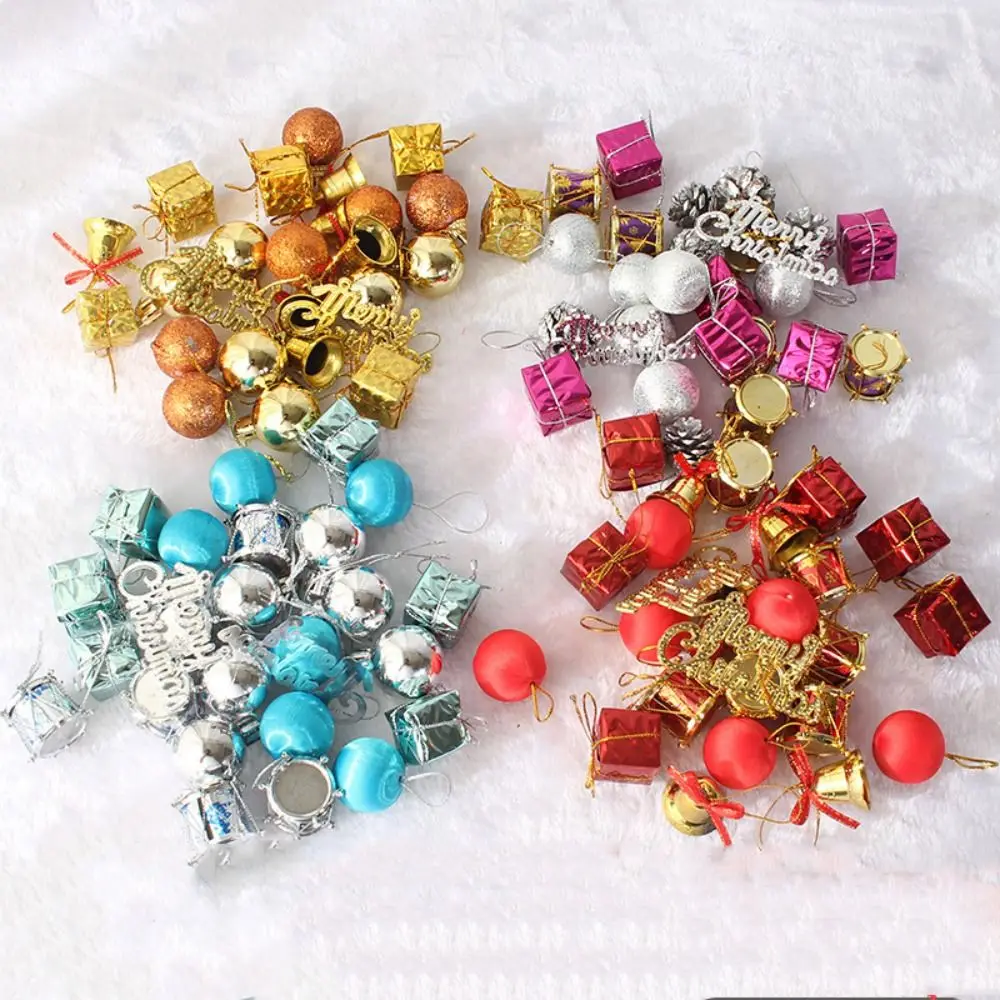 26pcs Glitter Christmas Ball Pendant Set Multiple Styles Plastic Christmas Tree Hanging Gifts Box Mini