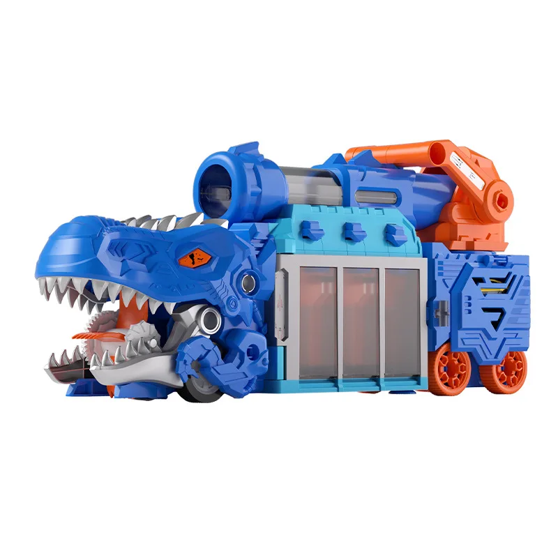 Interactive Dinosaur Garage Toy For Boys, Ball Launcher Cannon, Multiple Mini Alloy Race Cars Storage Play Collection Set